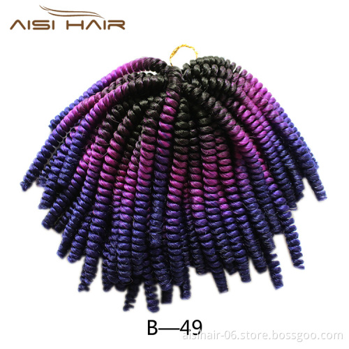 Aisi Hair Fluffy Spring Twist Hair Extensions Ombre 8 Inch Crochet Braids Synthetic Braiding Hair for Black Women